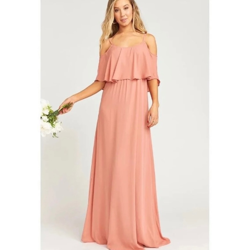 NWT Show Me Your MuMu Rustic Mauve Crisp Pink Caitlin Ruffle Gown Maxi Dress